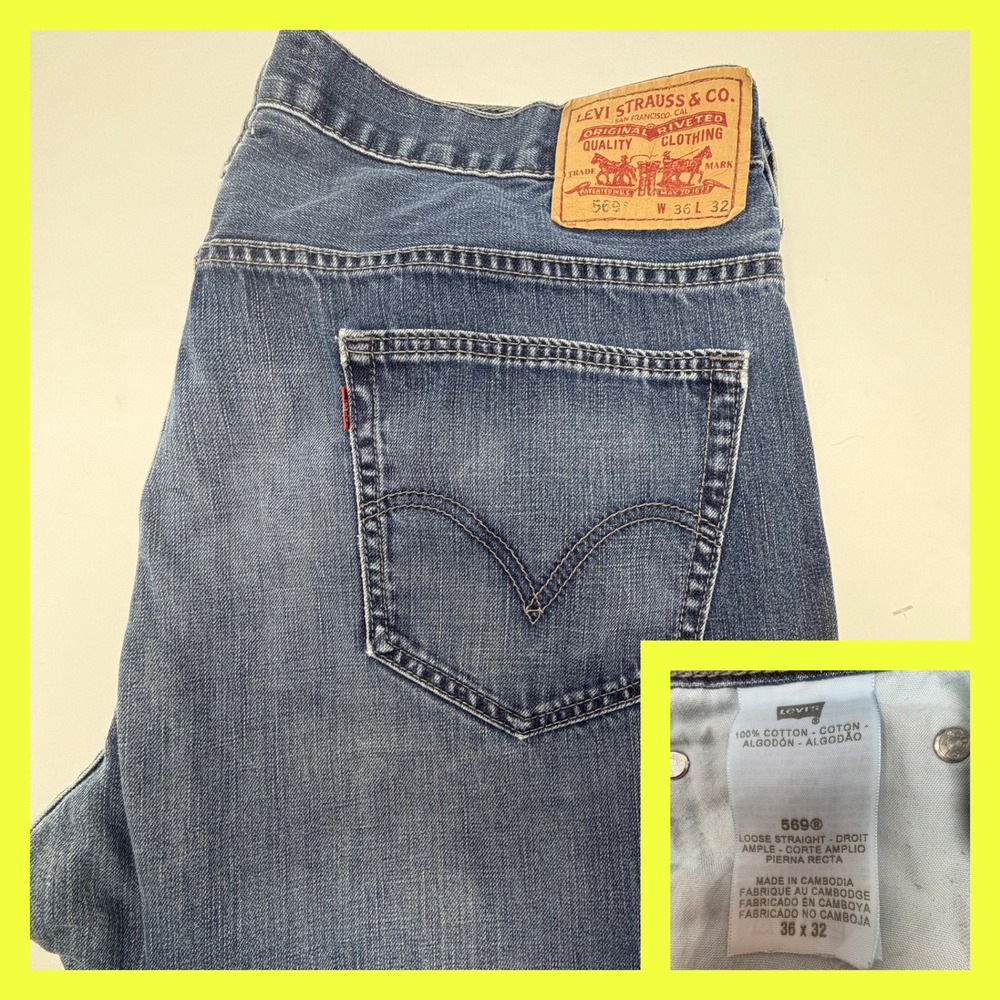 Levi's 569 Loose Straight Men's‎ Jeans 36x31 Blue Denim Baggy Y2K Skater Wash